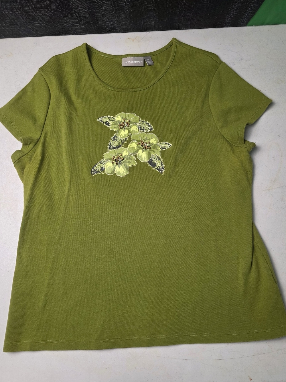 Croft & Barrow Women's XL Cotton Short Sleeve Shirt Embellished Flowers